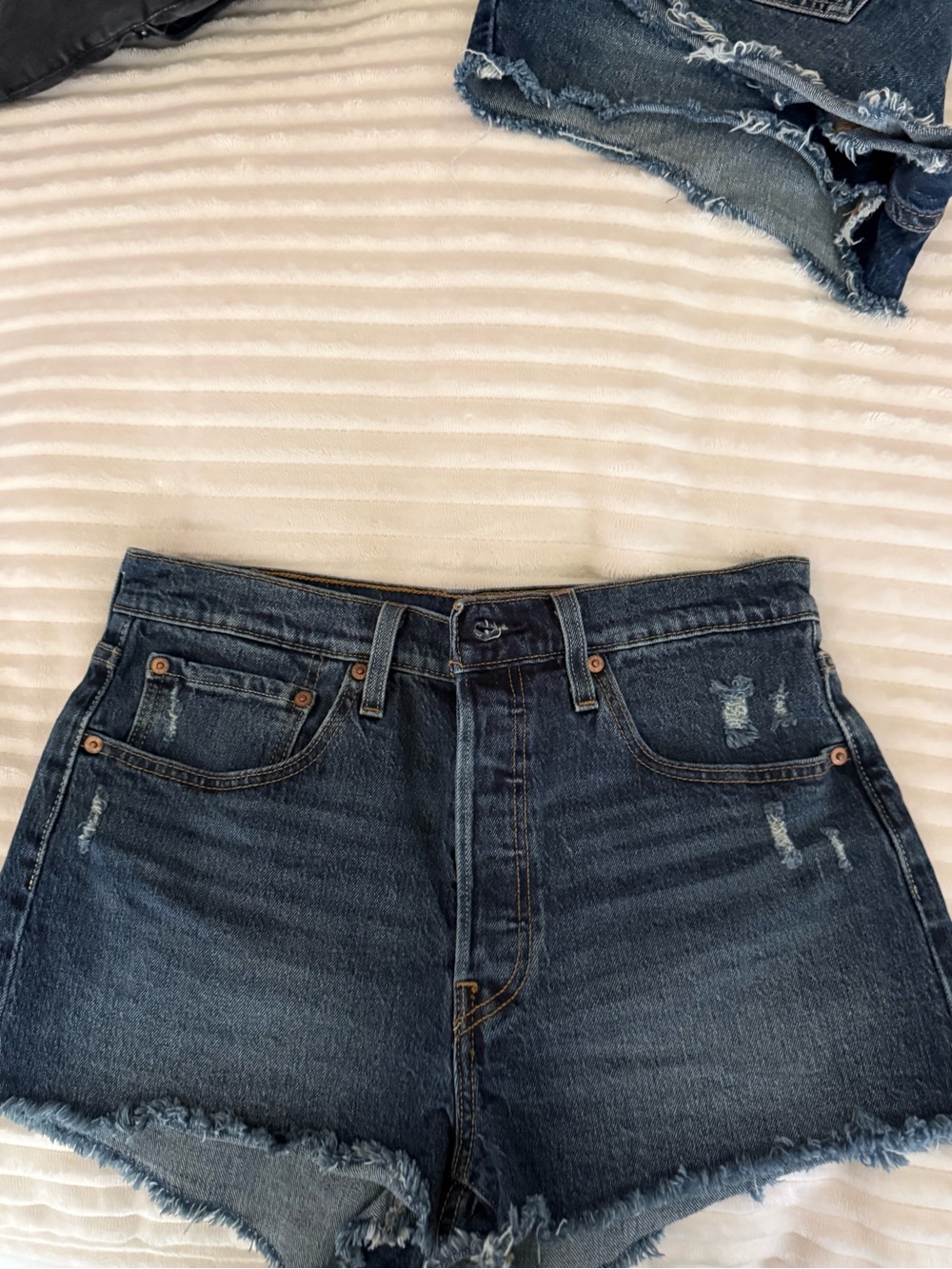 Levi's Dark Blue Distressed Denim Jean Shorts